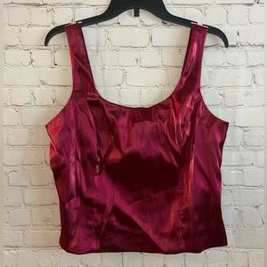 J.R Nites by Carol Lin Tank Top Metallic Red Satin Size 14